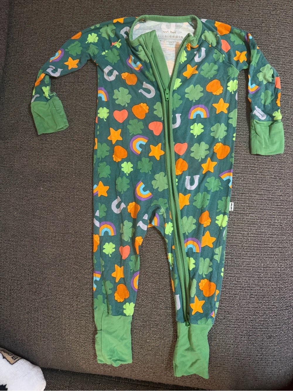 Little Sleepies Green Footed One-Piece with Bright Luck & Rainbow Print